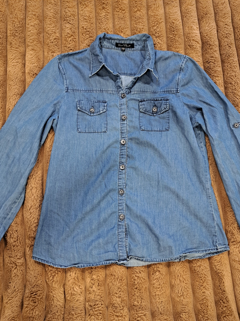 Velvet Heart Women's Blue Denim Button Down Long Sleeve Shirt Size Large